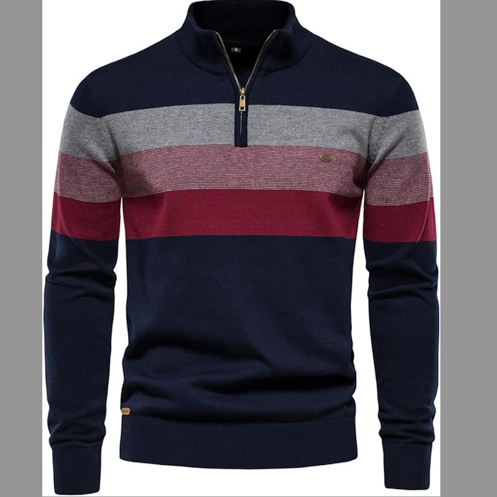 NWT Striped Quarter Zip Pullover Sweater